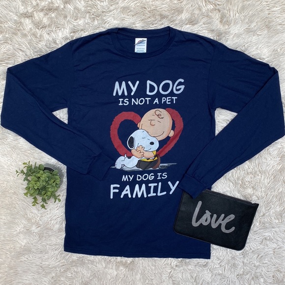 🎉HP🎉 Delta Graphic Peanuts “My Dog Is Family” LS Tee 💗 Navy - Picture 2 of 11